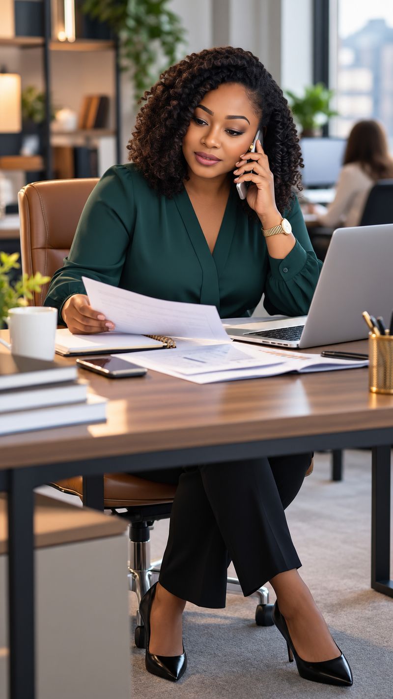 Business owner on a call while reviewing paperwork