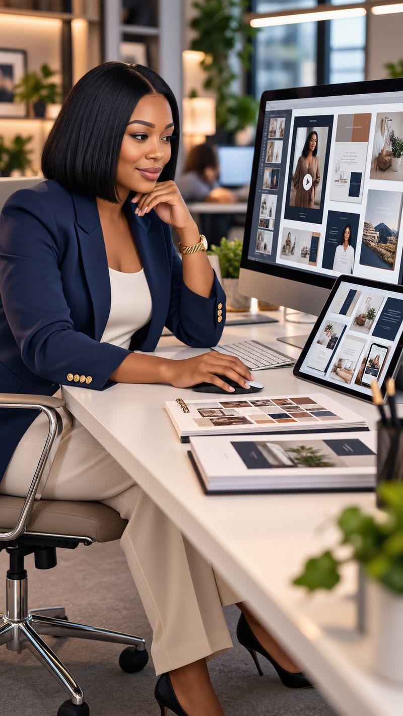 Designer creating branded social media graphics and guides